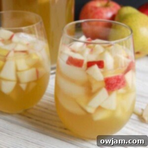 Orchard Sparkle Sangria 7 Sparkling Apple Pear Sangria - A close-up of the finished drink with fruit