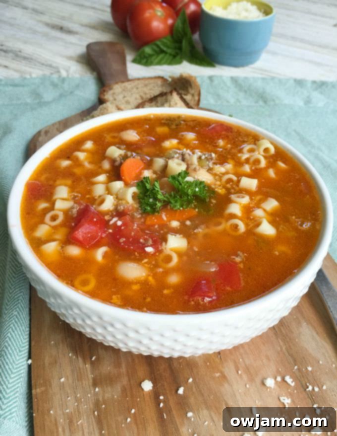 Hearty Italian Pasta & Bean Delight 2 Hearty Pasta e Fagioli Soup ready to be served