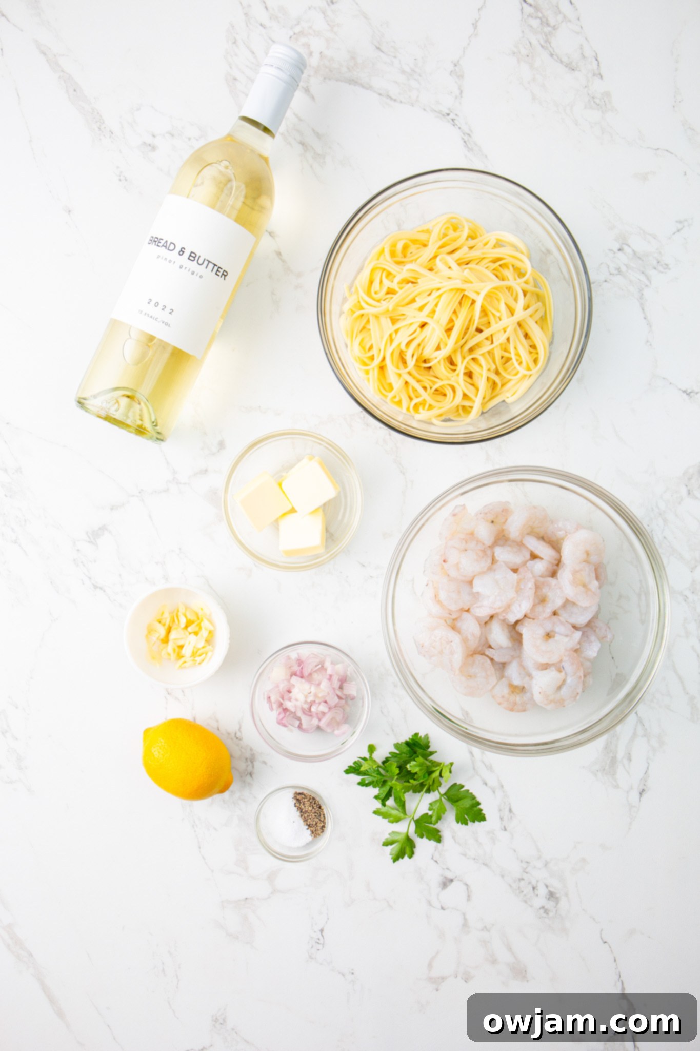 Foolproof Shrimp Scampi 3 Lemon Garlic Shrimp Pasta ingredients.