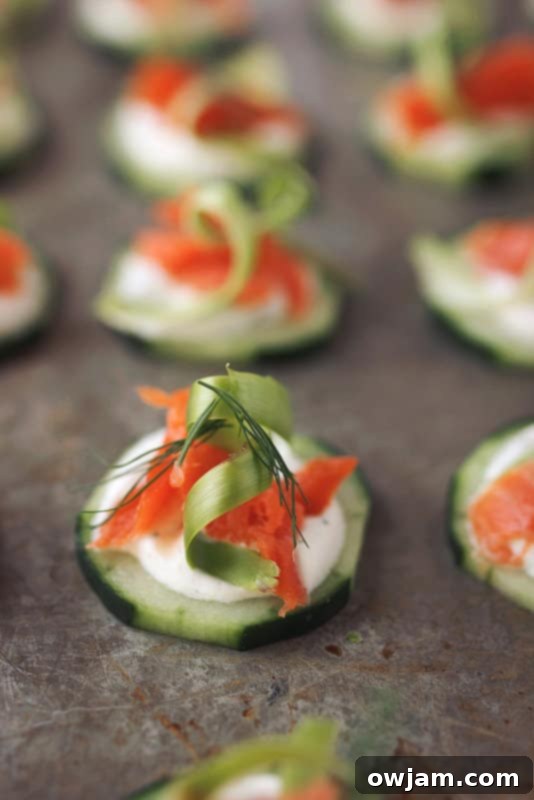 Smoked Salmon Cucumber Bites with dill cashew sour cream
