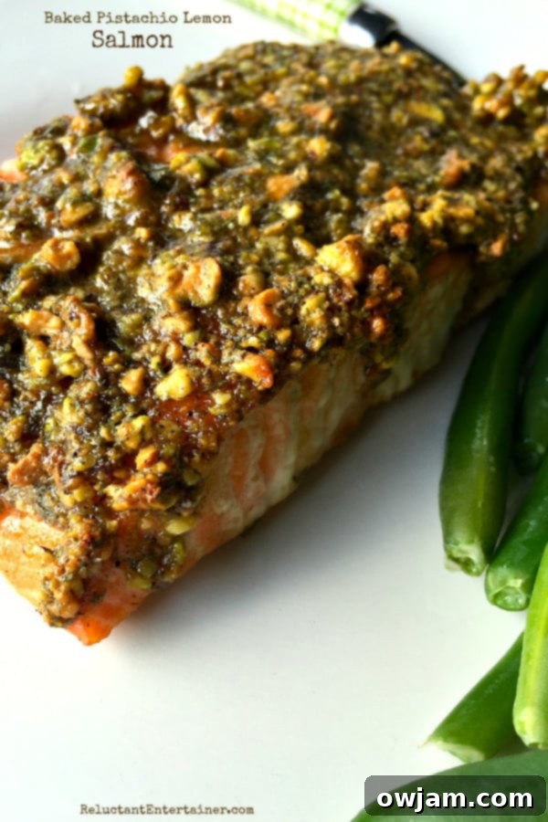 Baked Pistachio Lemon Salmon with a vibrant crust