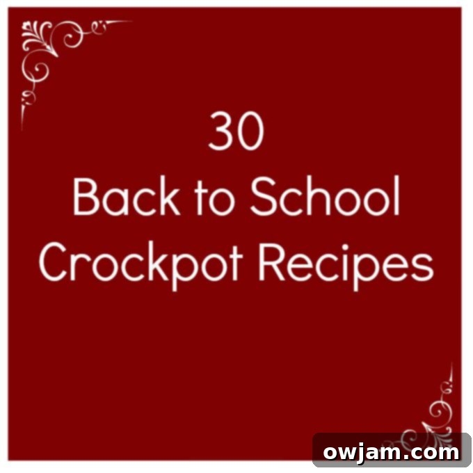 Collage of various delicious crockpot meals for back to school, showcasing an array of slow cooker recipes like soups, chicken, and beef dishes.
