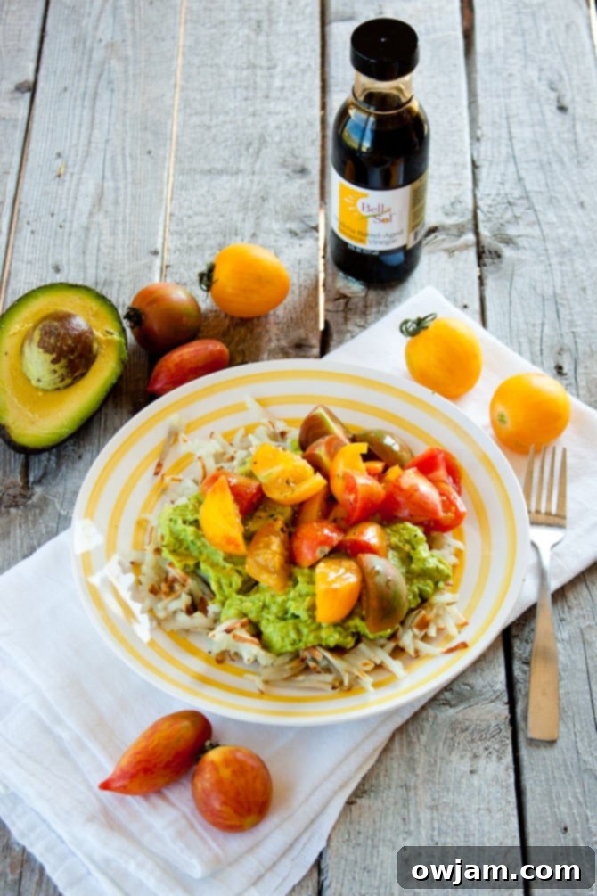 Avocado Hashbroffle - Avocado in a waffle-shaped hash brown