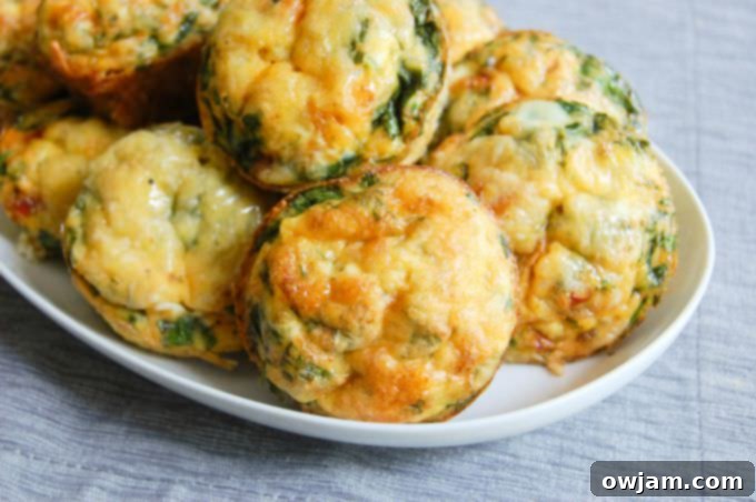 Freshly baked Breakfast Egg Muffins on a white plate, ready to be served.