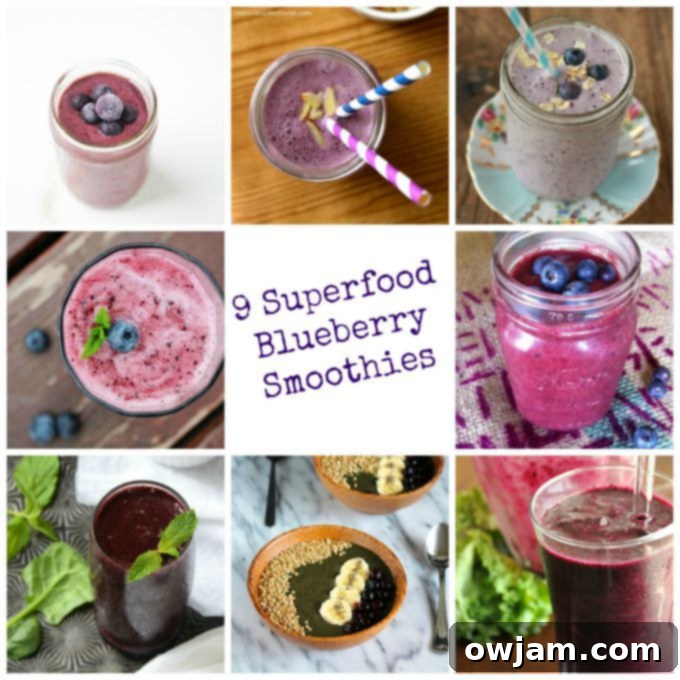 Kickstart Your Weekend with 9 Superfood Blueberry Smoothies 2 Collage of 9 Superfood Blueberry Smoothies