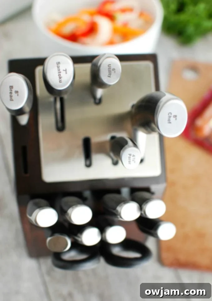 Calphalon Self Sharpening Knives set in a wooden block.