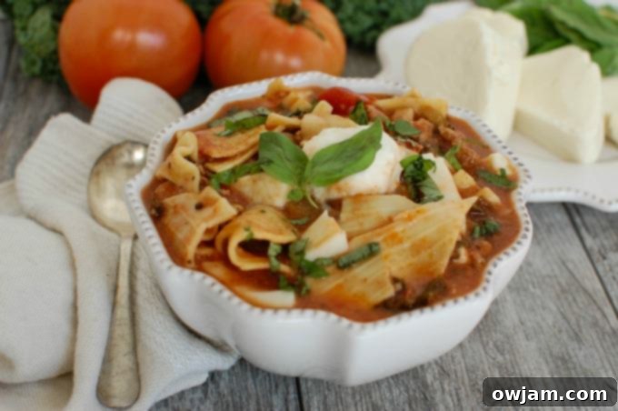 Slow Cooker Turkey Kale Lasagna Soup - dinner
