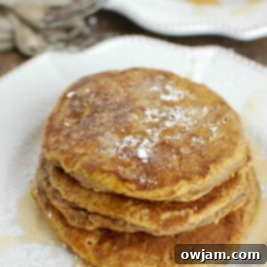 A small stack of Pumpkin Pie Pancakes featured as the recipe card image.