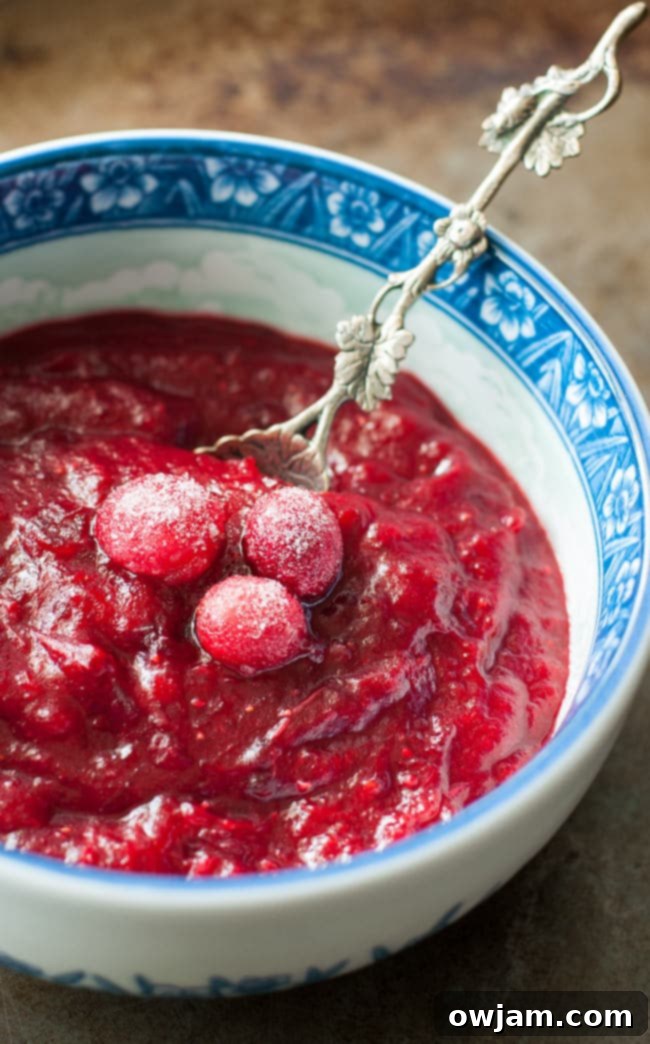 Homemade Slow Cooker Apple Cranberry Sauce with a hint of strawberry, a delicious and easy alternative to canned sauce