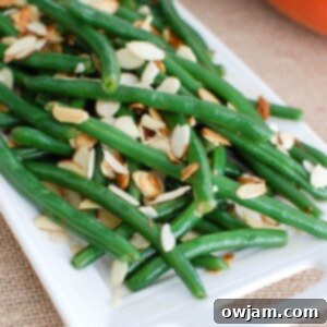 Brown Butter Almond Green Beans 6 Green Beans with Brown Butter and Toasted Almonds in a serving bowl
