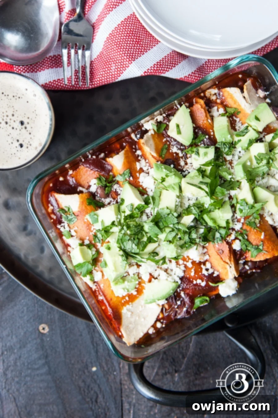 Corn and Black Bean Enchiladas with Chipotle Stout Red Sauce