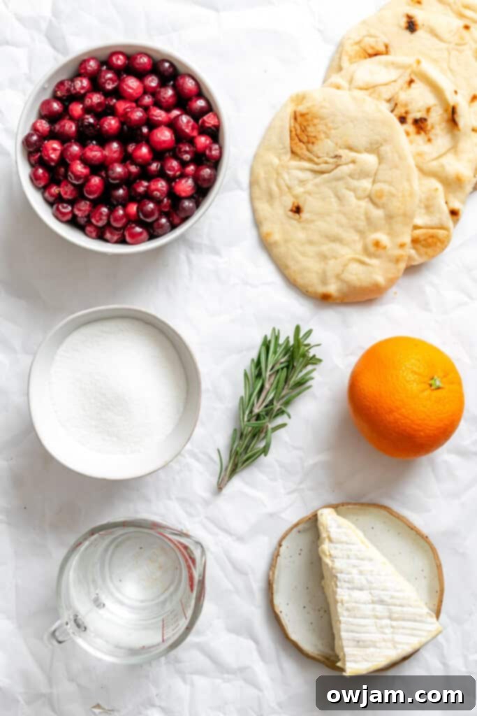 Warm Brie Cranberry Naan Bread recipe ingredients 