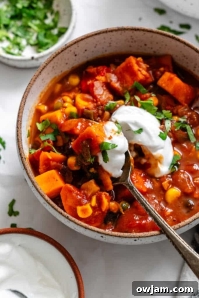 Sweet Potato Chili with sour cream