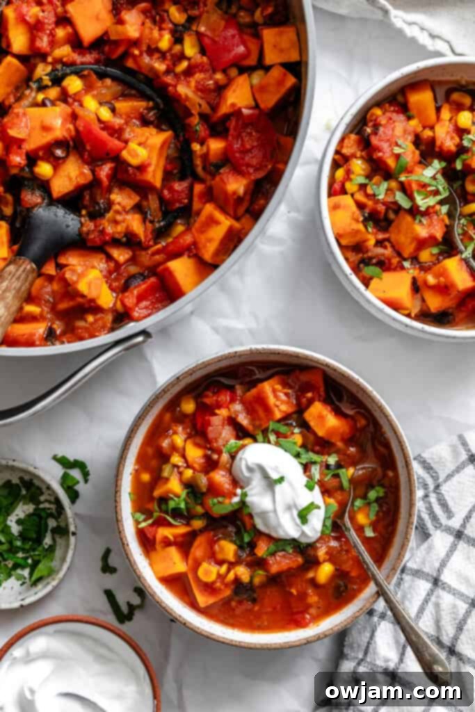 Sweet Potato Chili pot with a bowl