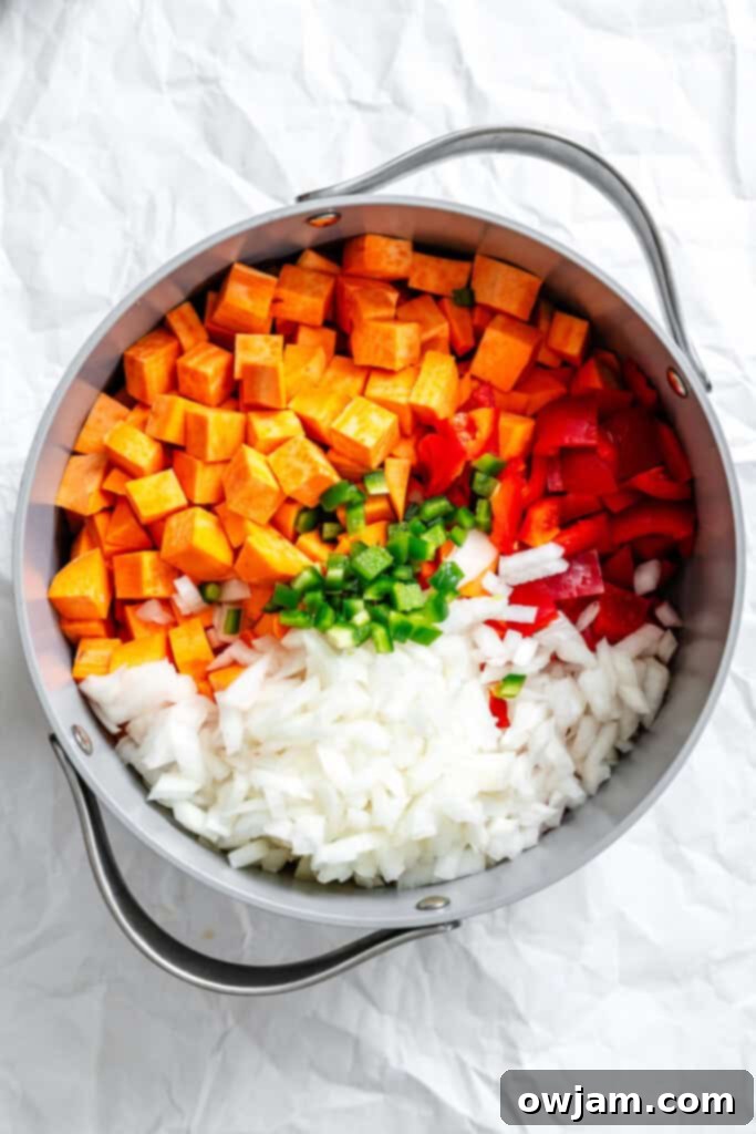 Sweet Potato Chili ingredients in pot