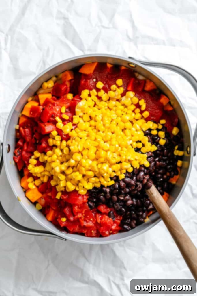 Sweet Potato Chili ingredients in pot