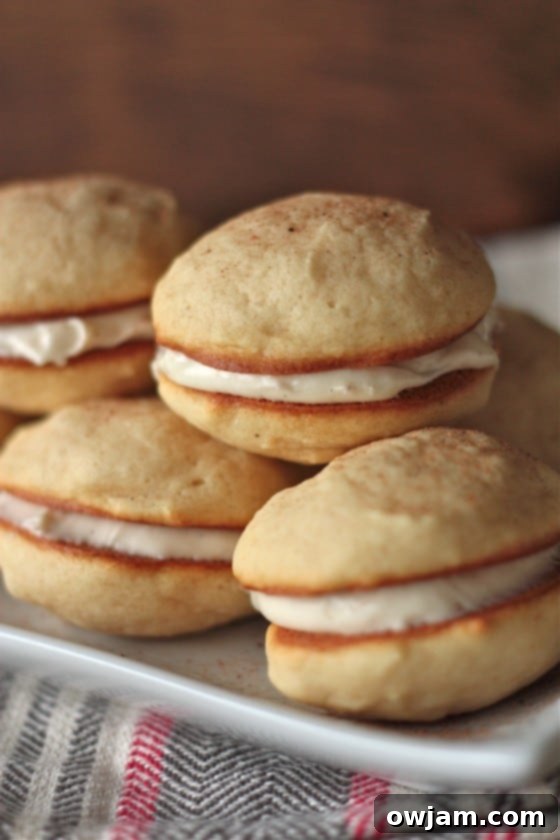 Festive Eggnog Whoopie Pies with creamy filling, a delightful holiday treat.