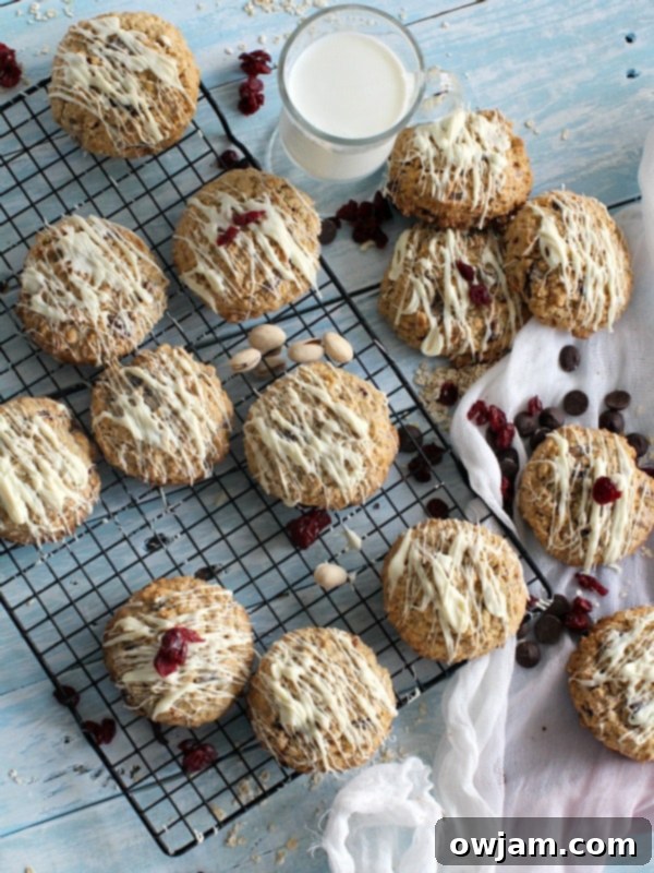Hearty Cranberry Pistachio Chocolate Chip Oatmeal Cookies, festive and delicious.