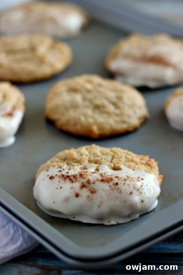 Elegant White Chocolate Dipped Eggnog Cookies, perfect for holiday gifting.