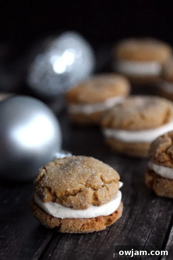 Ginger Cookie Sandwiches with unique Christmas Ale Buttercream filling.