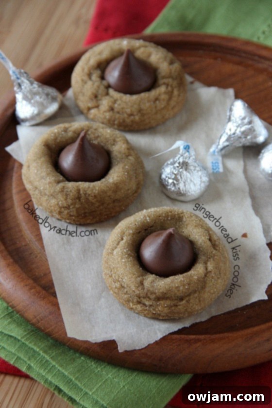 Sweet Gingerbread Kiss Cookies topped with chocolate, perfect for Christmas.