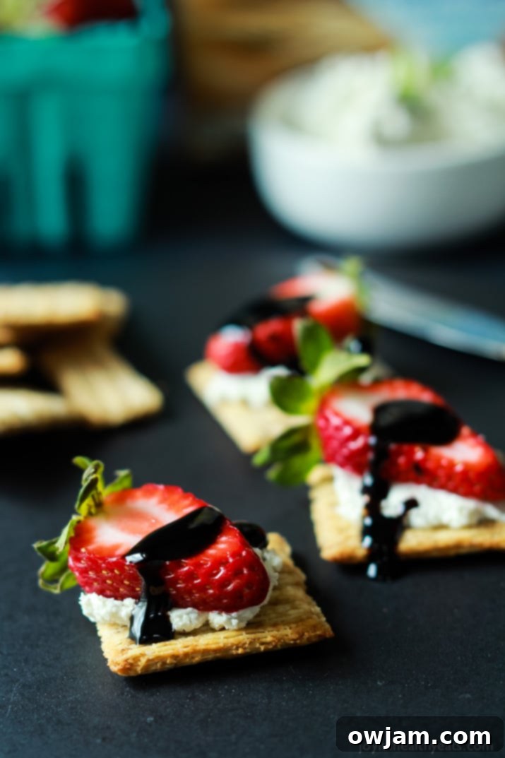 Party Perfect: 12 Appetizers That Use Just Four Ingredients 6 Easy-Strawberry-Goat-Cheese-Bites-with-Balsamic-Reduction
