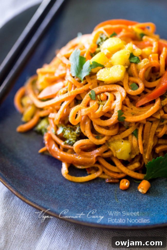 Vegan Coconut Curry with Sweet Potato Noodles