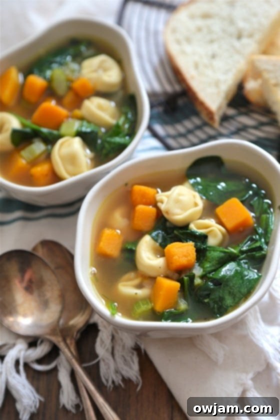 Butternut Squash Spinach and Tortellini Soup