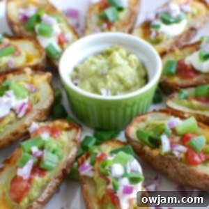 Loaded Guacamole Potato Skins 8 Guacamole Stuffed Potato Skins 1200 x 1200