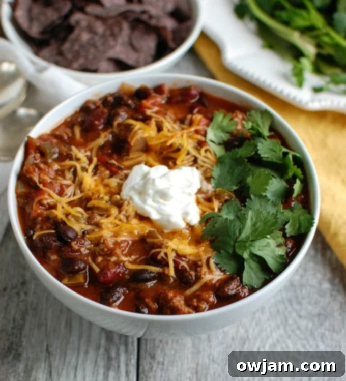 Hearty Beef and Bean Chili 6 Beef and Bean Chili in white bowl