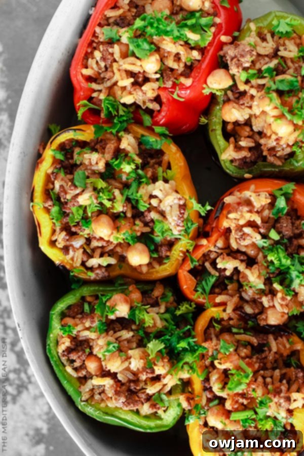 Stuffed Bell Pepper Recipe with Rice, Beef & Chickpeas