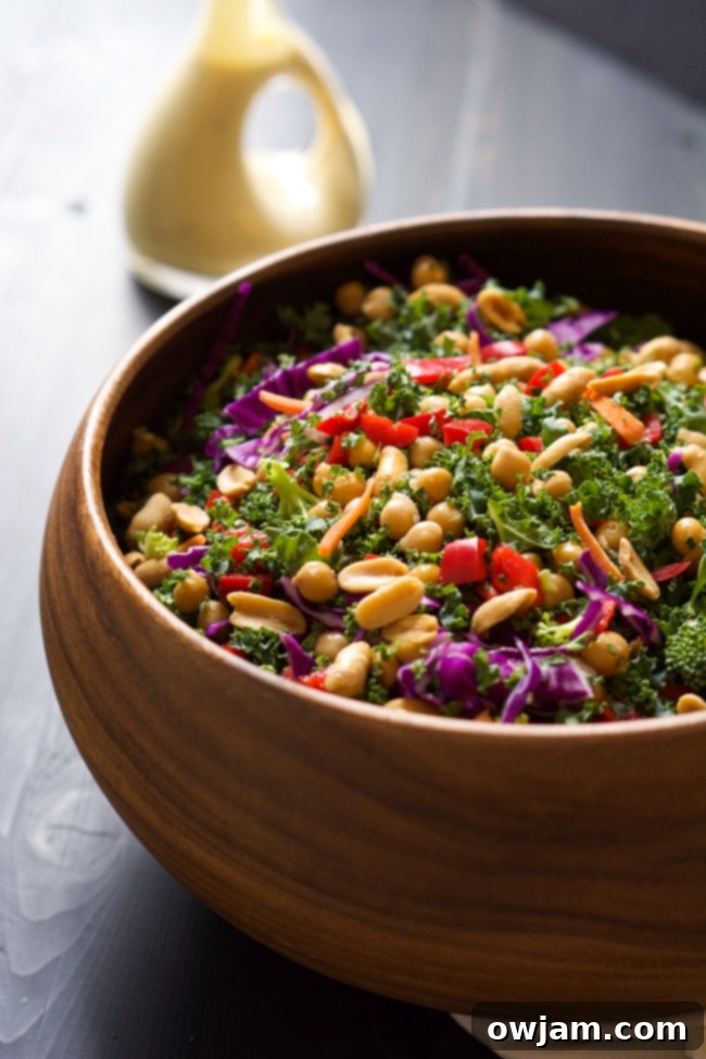 Rainbow Power Kale Salad with Peanut Dijon Dressing