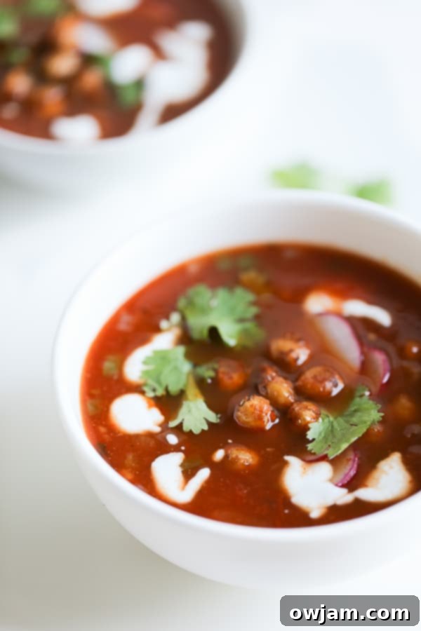 Easy Vegetarian Tortilla Soup with Chili Roasted Chickpeas