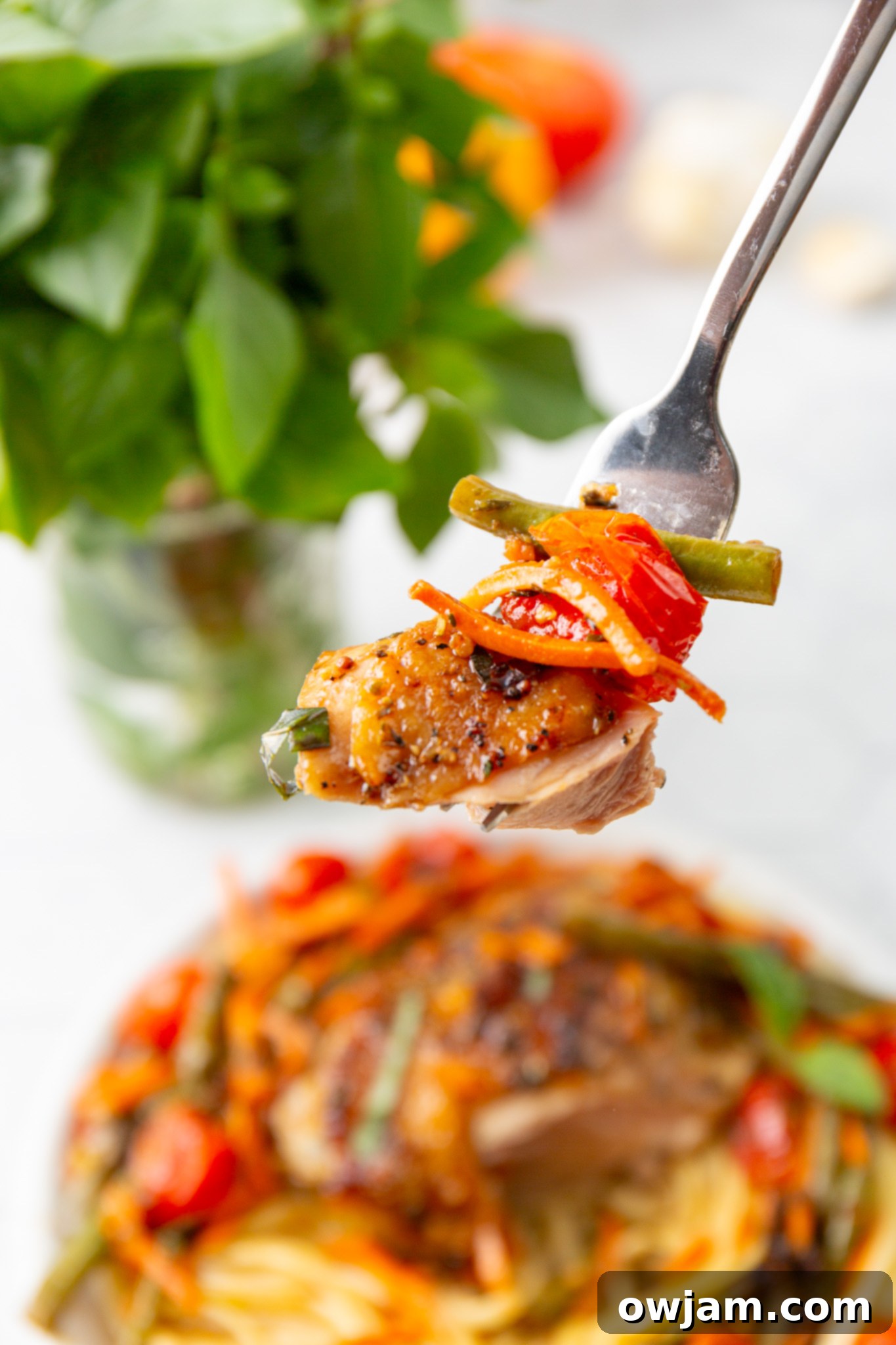 Effortless Balsamic Chicken Dinner 12 Easy Balsamic Chicken Recipe on a fork