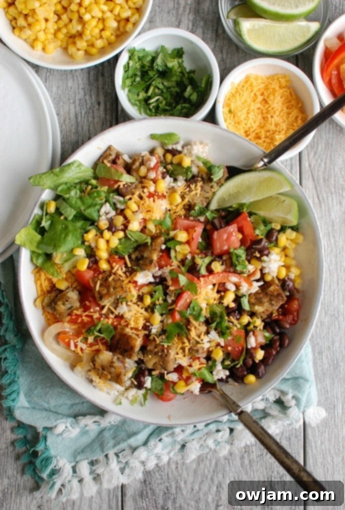 Burrito Bowls with Heirloom Bean Veggie Burgers - healthy vegetarian meal