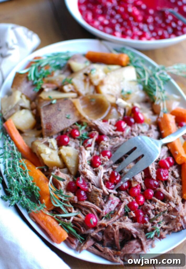 Slow Cooker Red Wine Pot Roast With Orange Cranberry Sauce is the perfect winter comfort food. This pot roast is flavorful and would make a nice holiday meal. The orange cranberry sauce adds a nice touch of sweetness to the roast and a pop of color to your table.