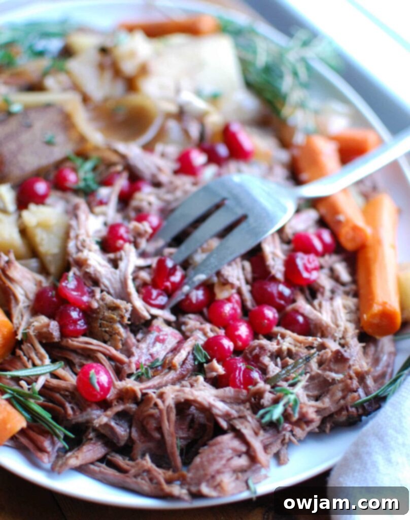 Slow Cooker Red Wine Pot Roast With Orange Cranberry Sauce is the perfect winter comfort food. This pot roast is flavorful and would make a nice holiday meal. The orange cranberry sauce adds a nice touch of sweetness to the roast and a pop of color to your table.