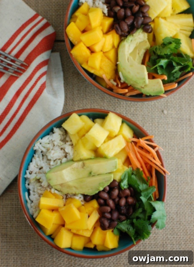 Tropical Coconut Rice Bowl with avocado.