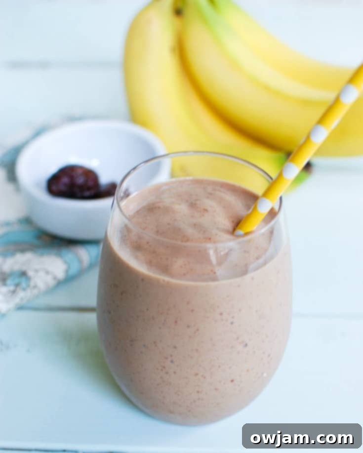 Banana Date Smoothie with straw