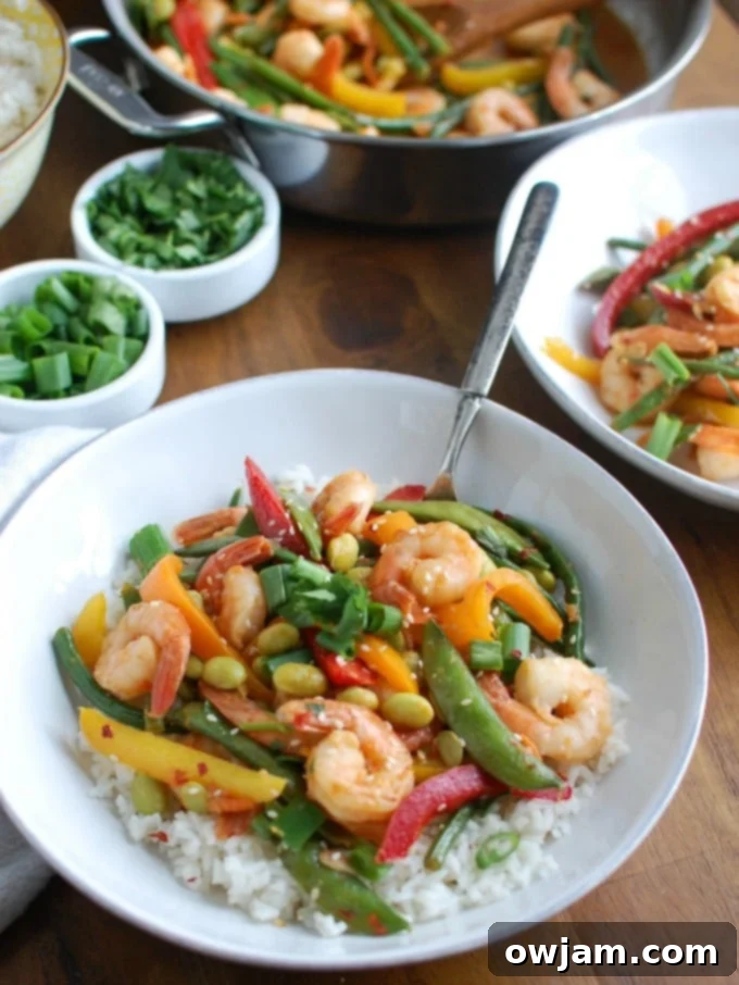 Vibrant Asian Shrimp Edamame Stir-Fry 2 Vibrant Asian Shrimp Edamame Stir-Fry, perfect for a healthy weeknight dinner.