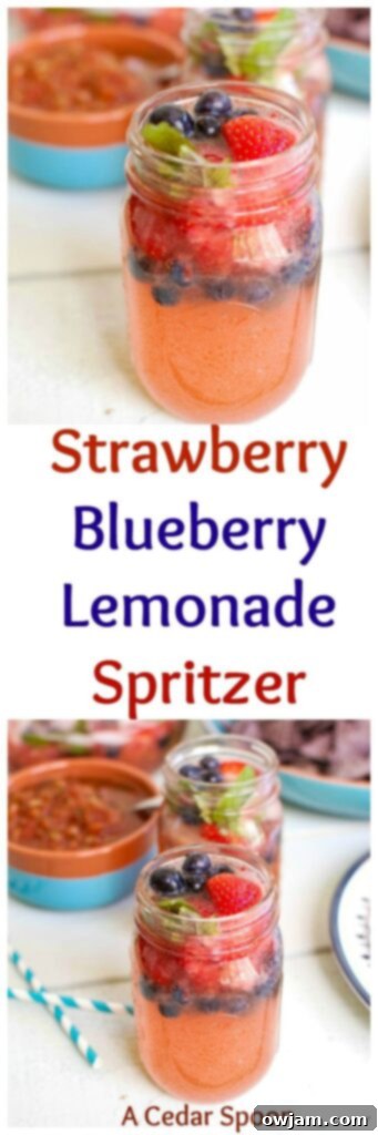 Strawberry Blueberry Lemonade Sparkler 7 Collage of various Strawberry Blueberry Lemonade Spritzer images, showcasing its festive and refreshing appeal for parties