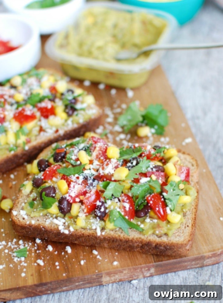 Spicy Southwest Avocado Toast 4 Another view of the Southwestern Avocado Toast, highlighting the rich guacamole and colorful toppings.