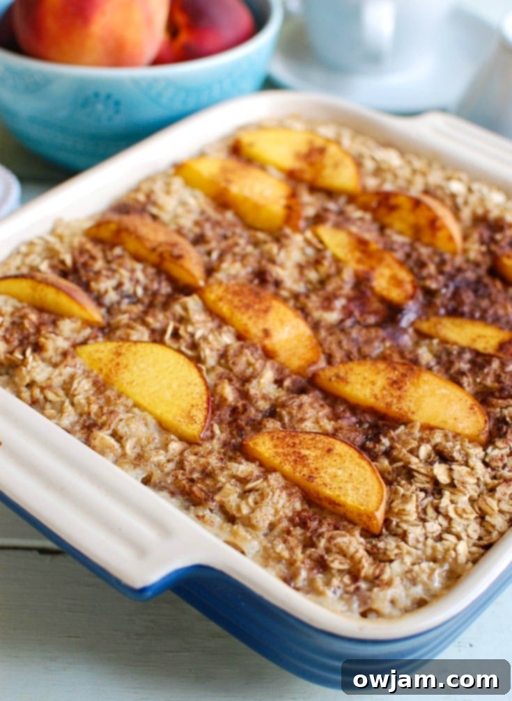 Golden Peach Morning Bliss 73 Peaches and Cream Baked Oatmeal is a healthy start to the day. This makes a great snack too!