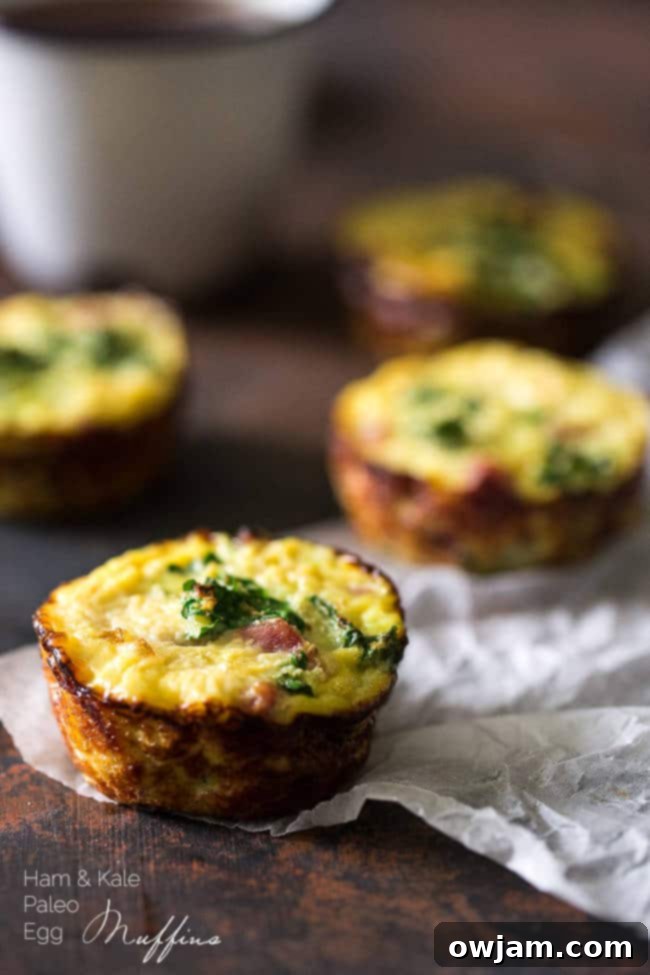 Egg Muffins with Ham, Kale, and Cauliflower Rice are a healthy breakfast option.