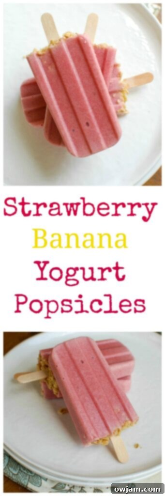 Collage of delicious Strawberry Banana Yogurt Popsicles, perfect for a sweet and healthy summer treat.