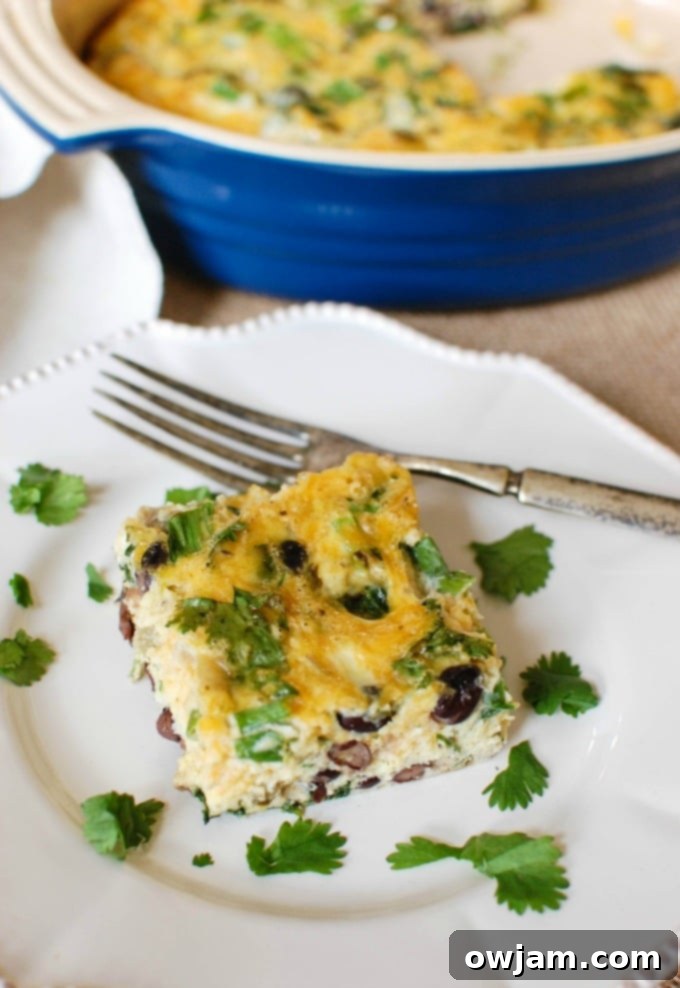 Cheesy Black Bean Salsa Verde Egg Bake