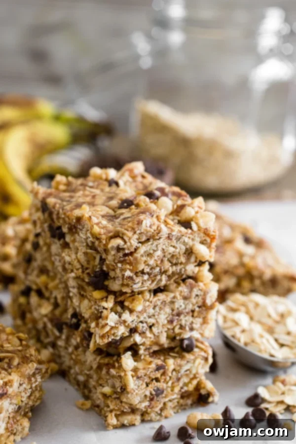 No Bake Peanut Butter Banana Chocolate Chip Granola Bars