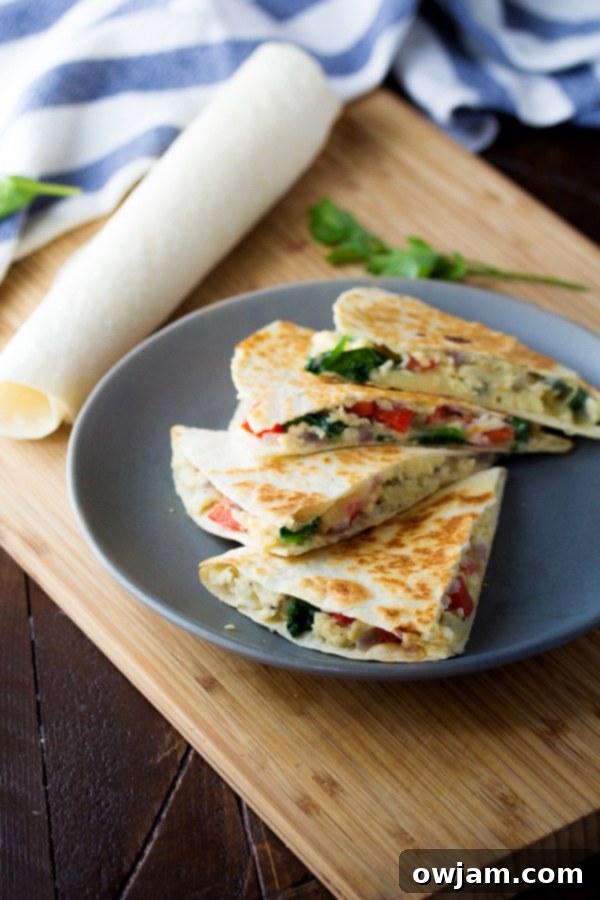Spinach, Feta and Egg Breakfast Quesadillas