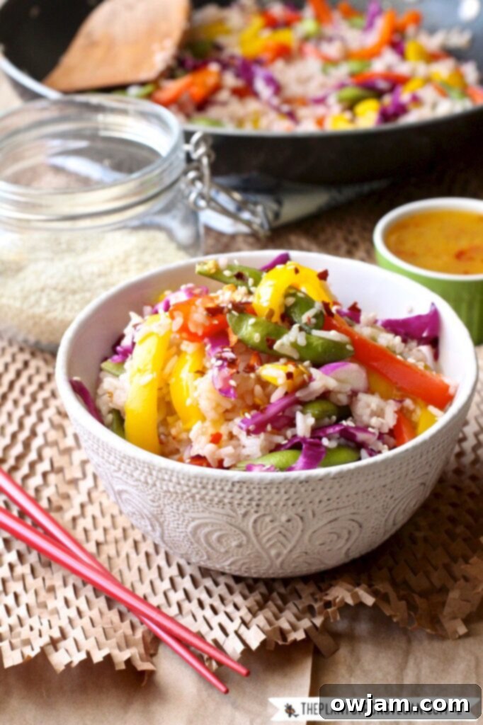 A bowl of 10 Minute Stir-Fry with colorful vegetables and sauce.