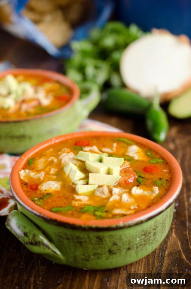 A bowl of Light Taco Soup, garnished with fresh cilantro and cheese.